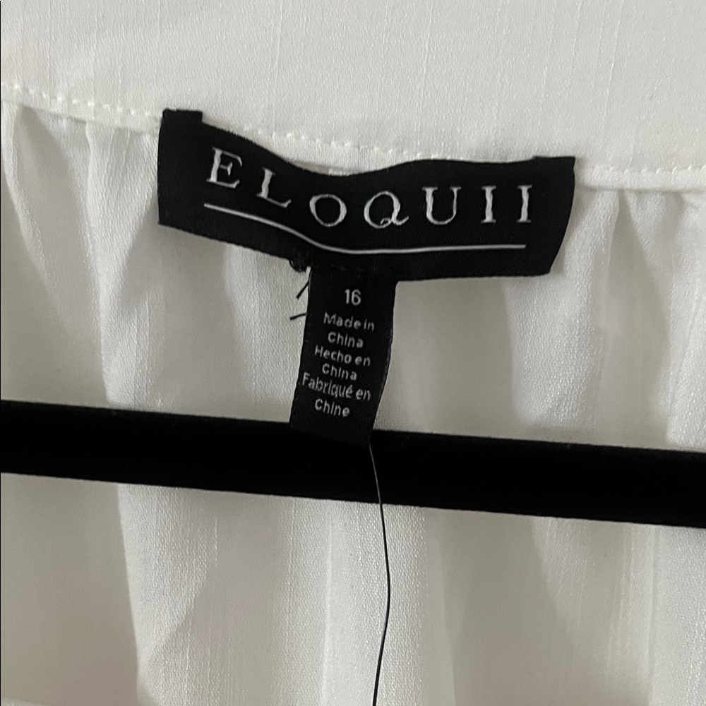 Eloquii Long Sleeve White Dress with Black Floral Design - Picture 2 of 5